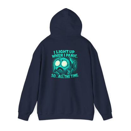 Panic Fish Hoodie — "I Lean Up When I Panic...So All The Time" Graphic Pullover