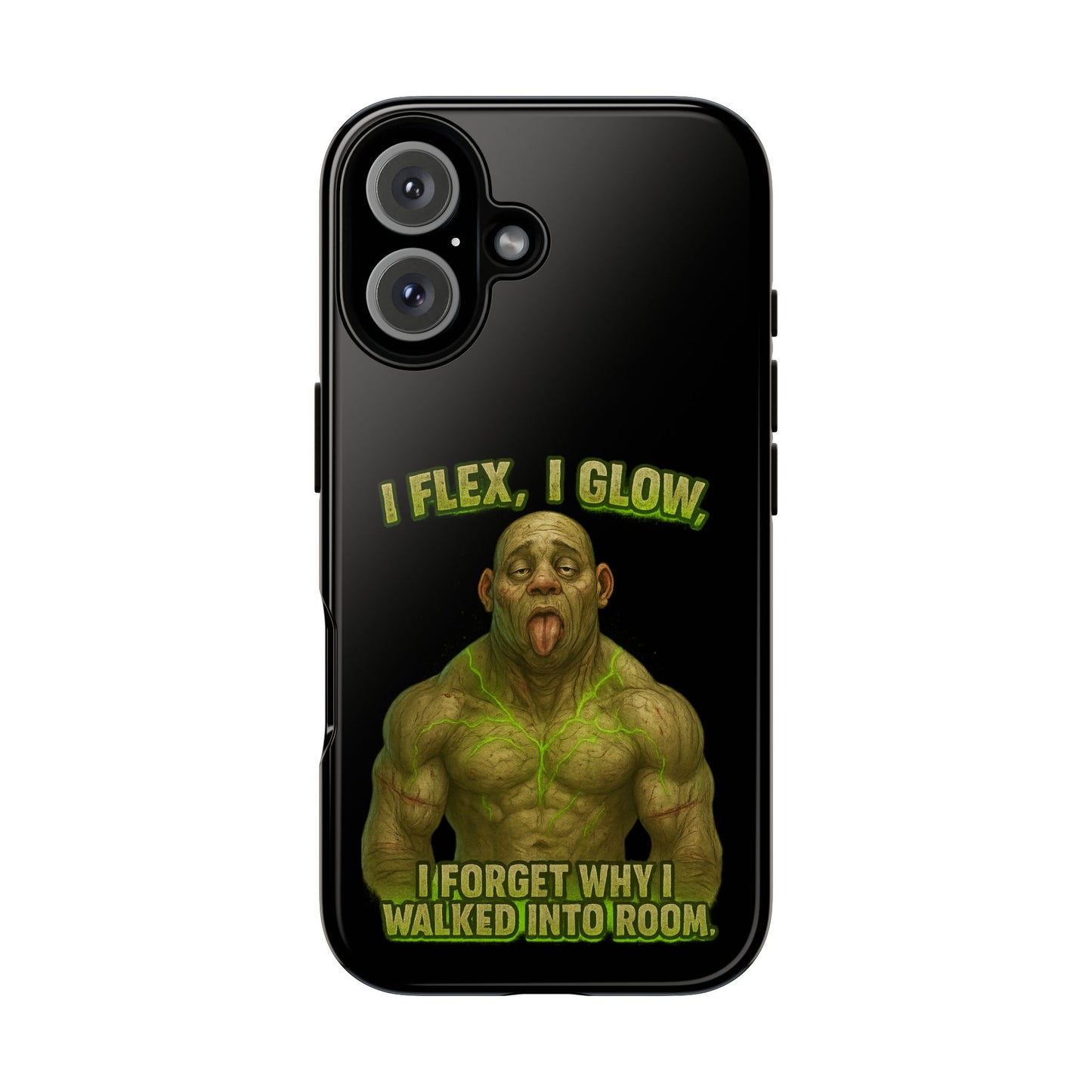 Funny Glow Gym Phone Case — "I Flex, I Glow" Humorous Bodybuilder Design