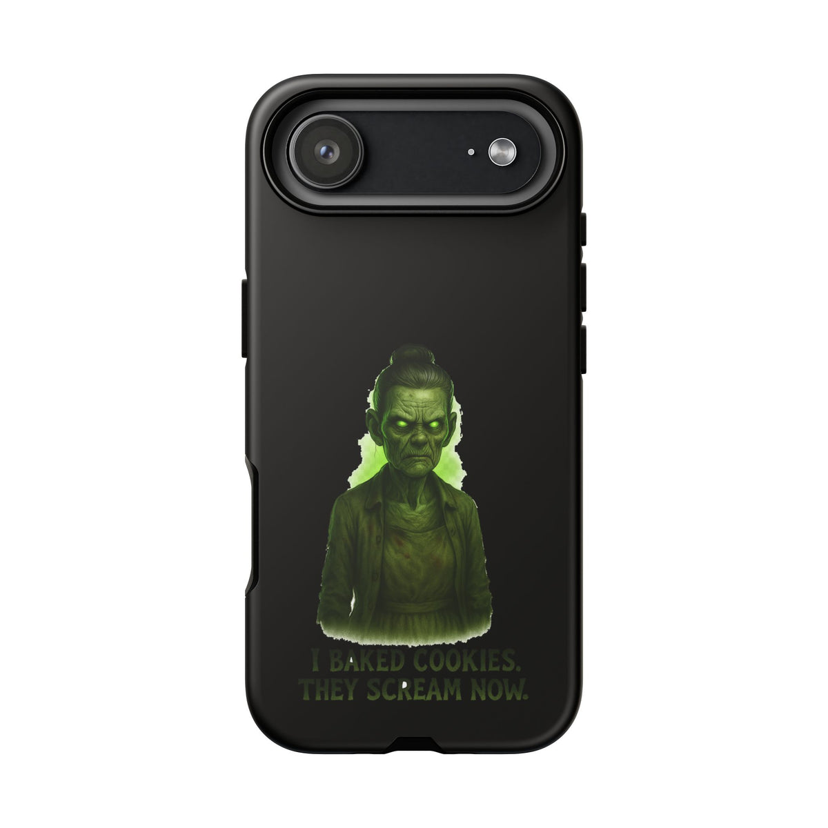 Spooky Green Ghost Phone Case — "I Baked Cookies, They Scream Now" Horror iPhone Cover