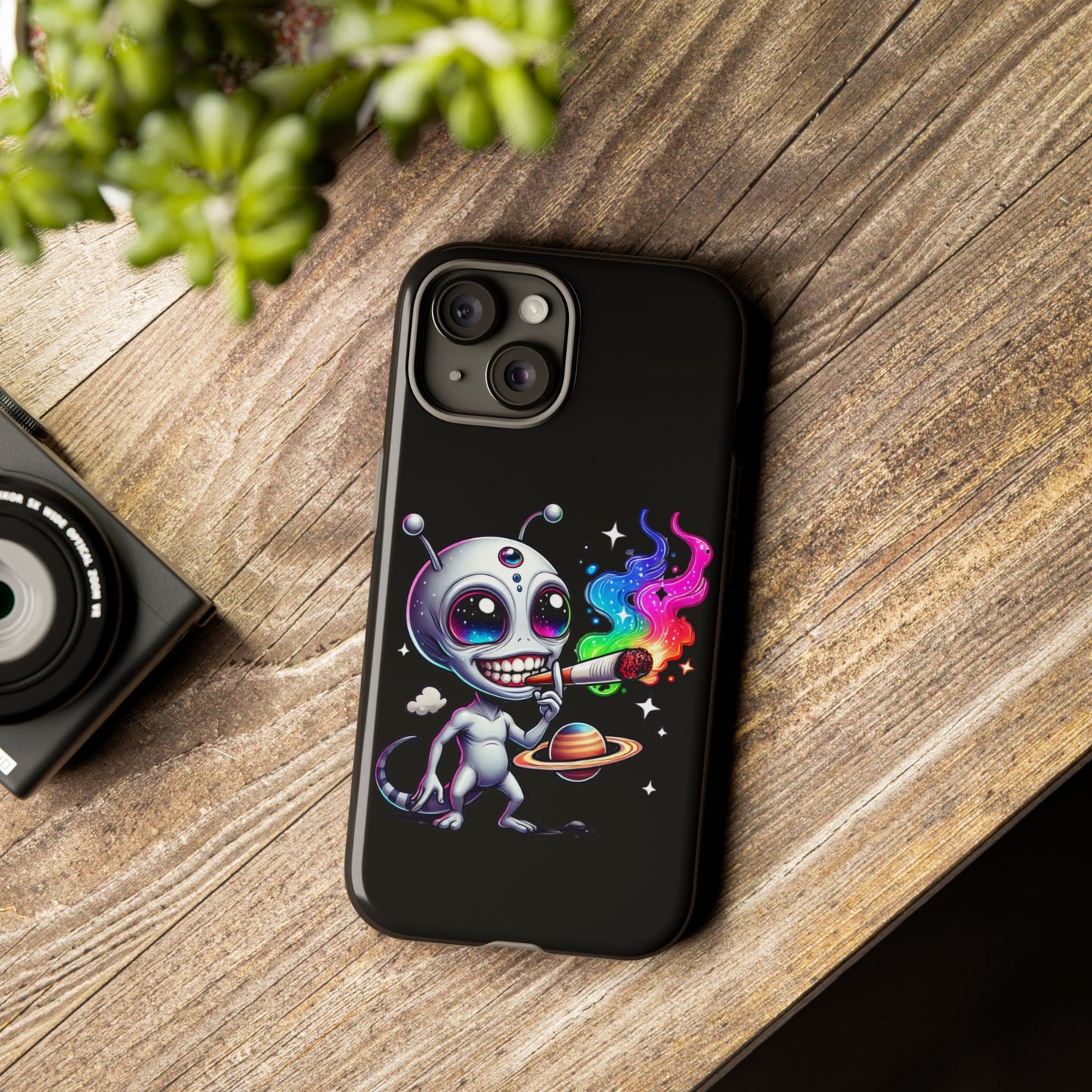 Alien Smoking Rainbow Galaxy Phone Case — Cute Cosmic Art Tough Case