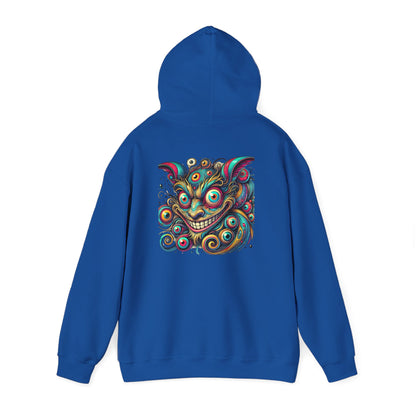 Demon Mask Hoodie — Vibrant Psychedelic Oni Graphic Hooded Sweatshirt