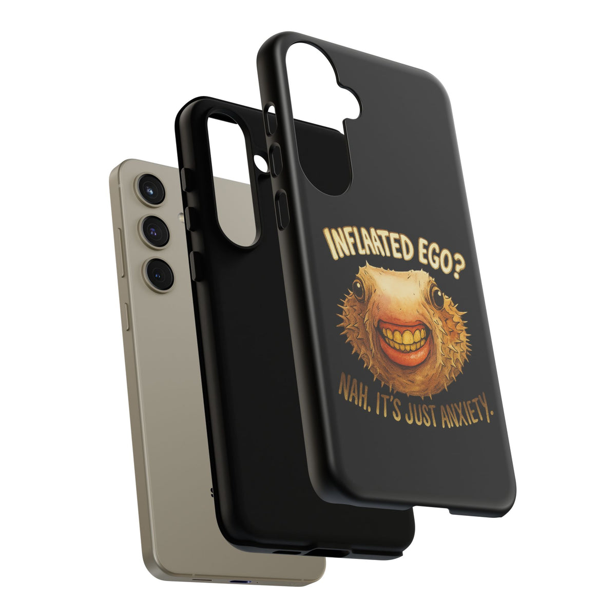 Phone Case — "Inflated Ego? Nah, It's Just Anxiety" Funny Pufferfish Design