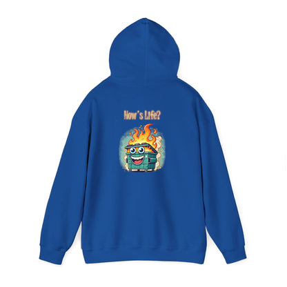 Dumpster Fire Hoodie - Funny Cartoon Trash Bin on Fire Graphic Hoodie