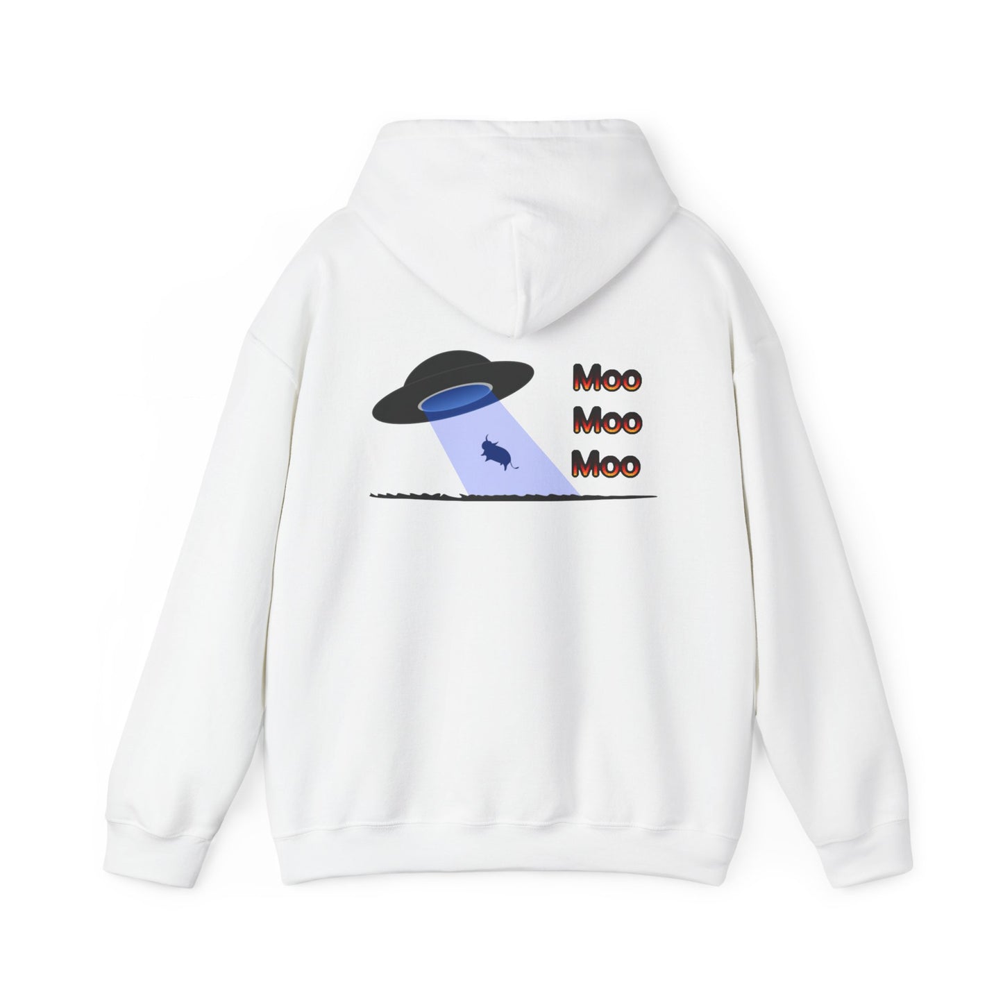 UFO Cow Abduction Hoodie - 'Moo Moo Moo' Graphic Hooded Sweatshirt