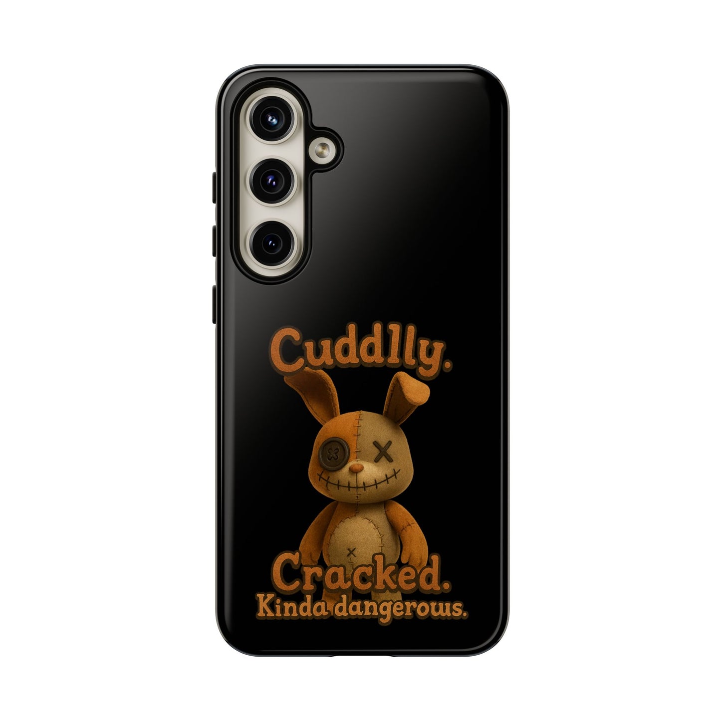 Phone Case — "Cuddly. Cracked. Kinda Dangerous." Cute Creepy Bunny Protective Case