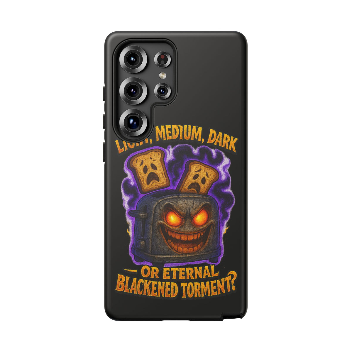 Phone Case — 'Light, Medium, Dark or Eternal Blackened Torment?' Spooky Toast & Toaster Horror Design
