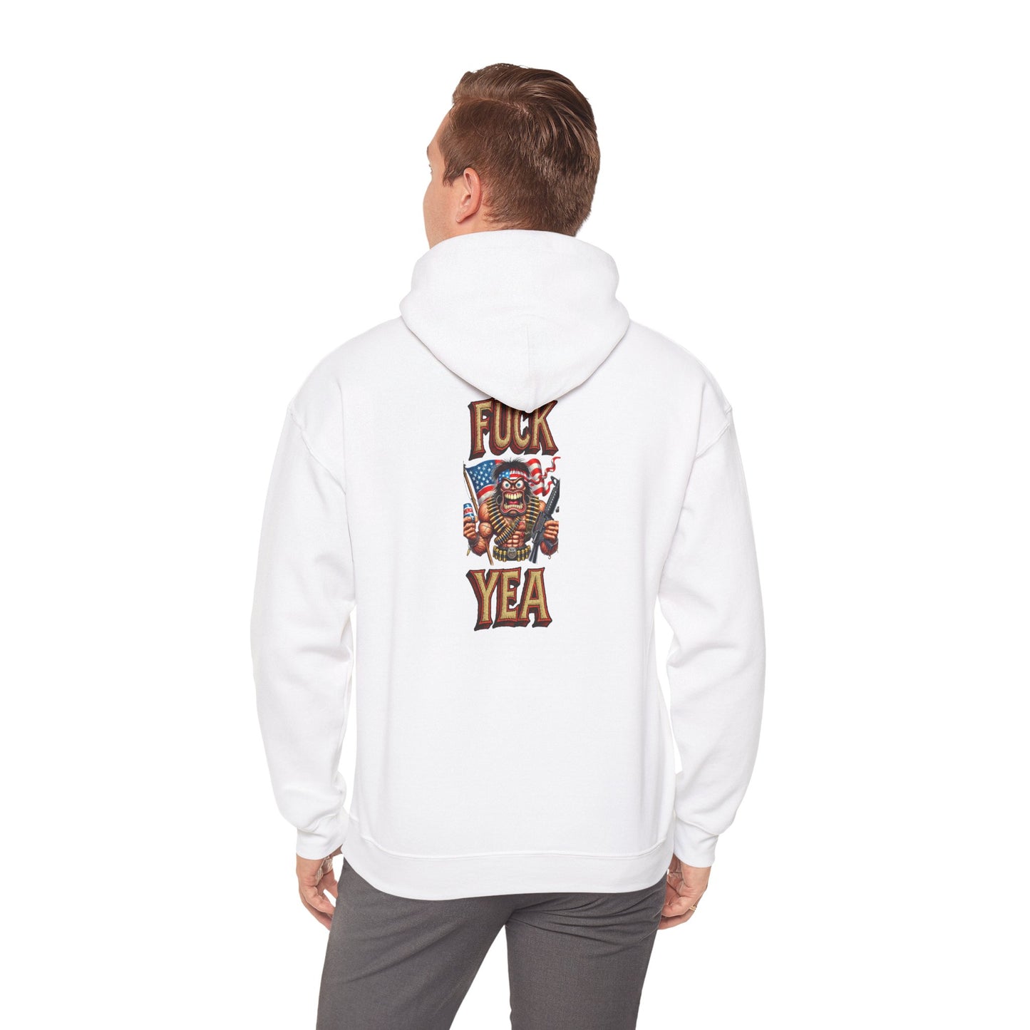 Hoodie - 'F*** Yea' Retro Eagle American Flag Graphic Pullover