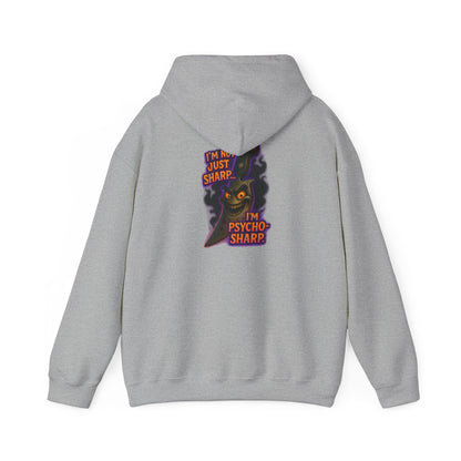 Hoodie — 'I'm Just Sharp, I'm Psycho Sharp' Cat Graphic Pullover