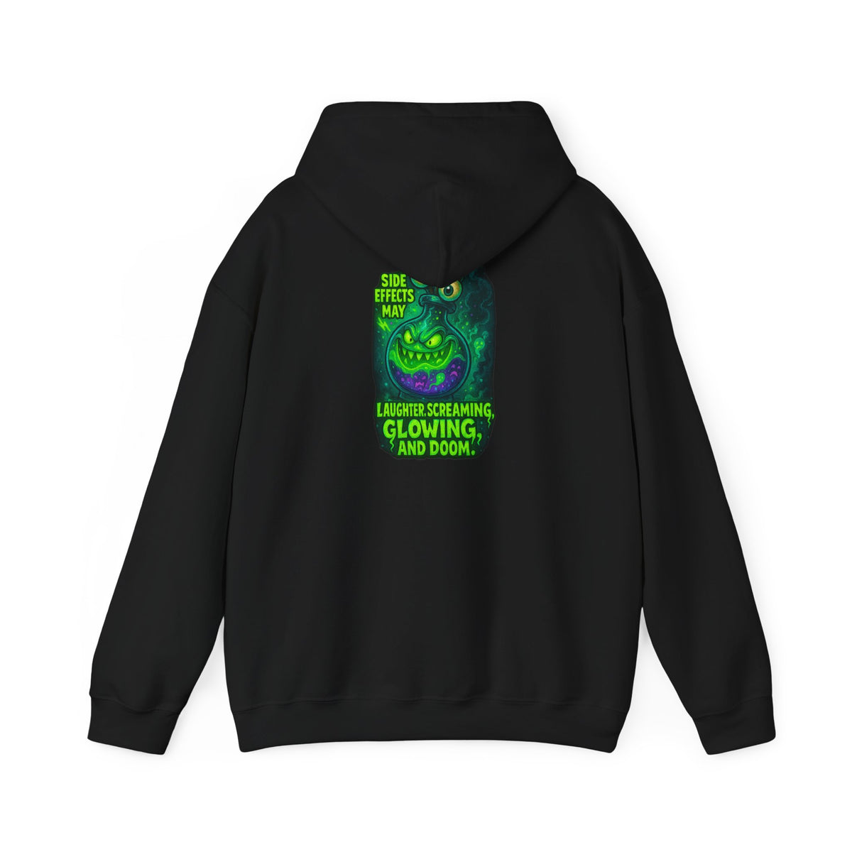 Glowing Green Monster Hoodie - "Causes Screaming, Glowing, and Doom" Graphic Pullover