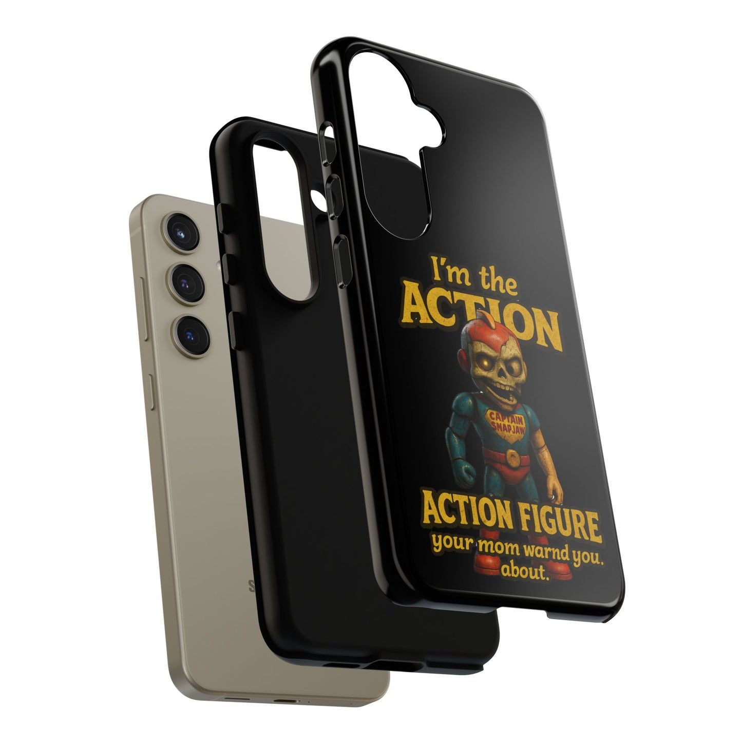 Action Figure Phone Case — "I'm the Action" Retro Skull Toy Design