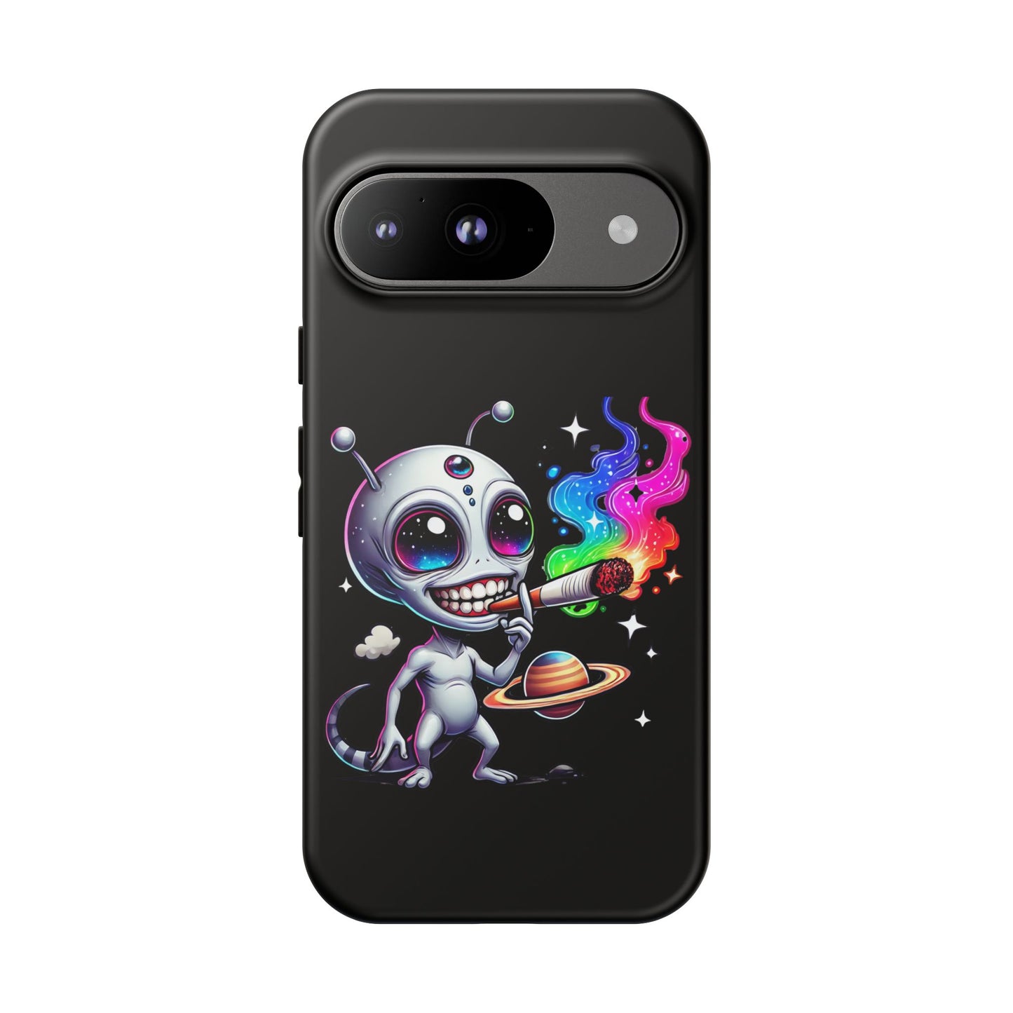 Alien Smoking Rainbow Galaxy Phone Case — Cute Cosmic Art Tough Case