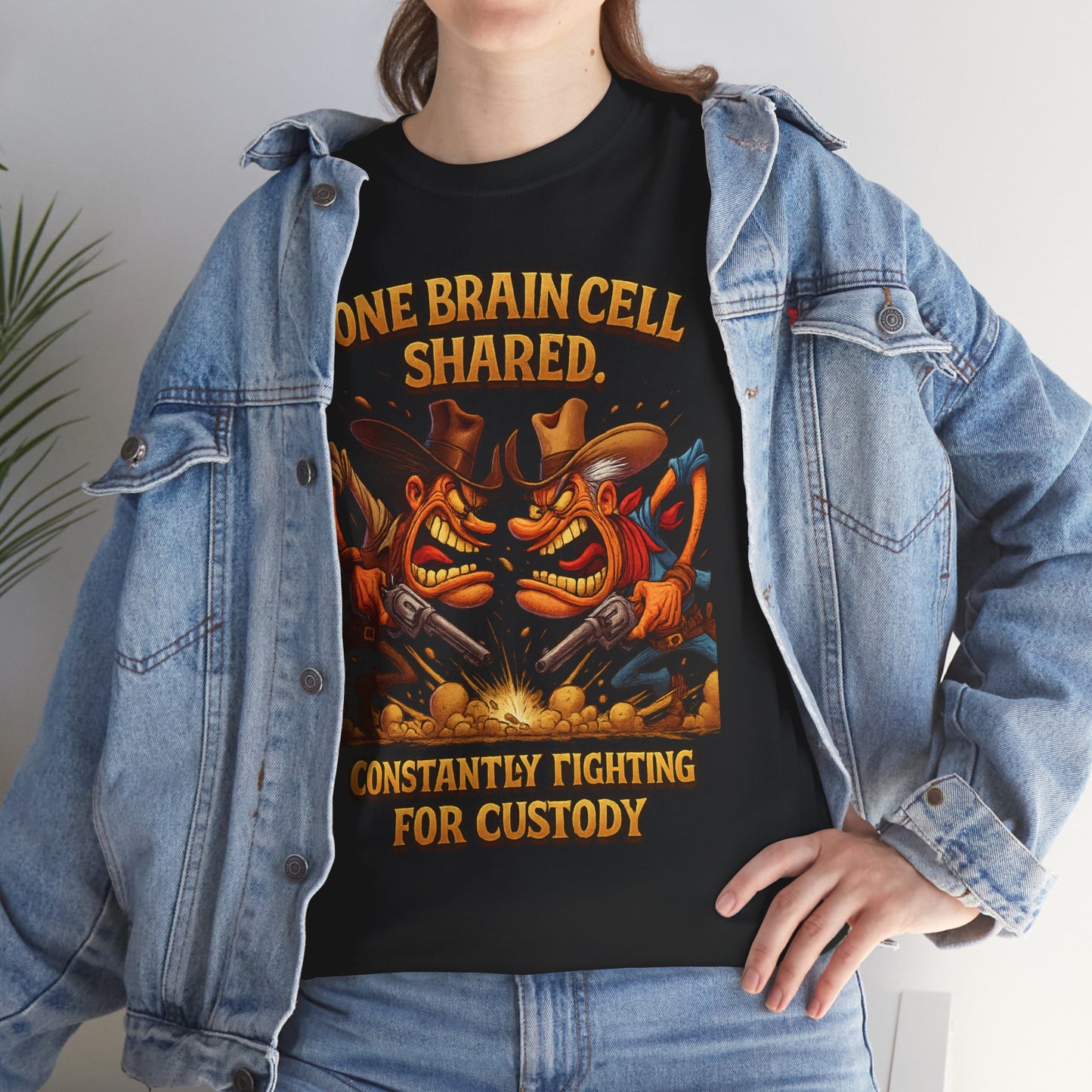 One Brain Cell Shared Custody T-Shirt | Funny Cartoon Foxes Fighting