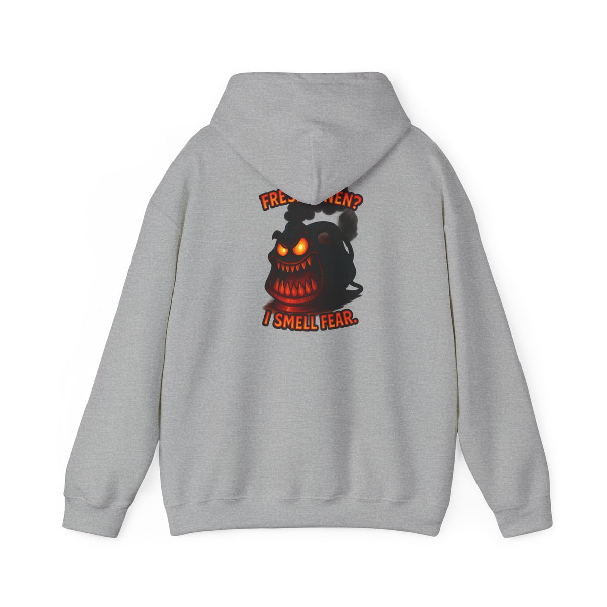 Horror Hoodie — 'Freshly Blended I Smell Fear' Graphic Back Sweatshirt