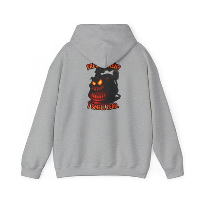 Horror Hoodie — 'Freshly Blended I Smell Fear' Graphic Back Sweatshirt