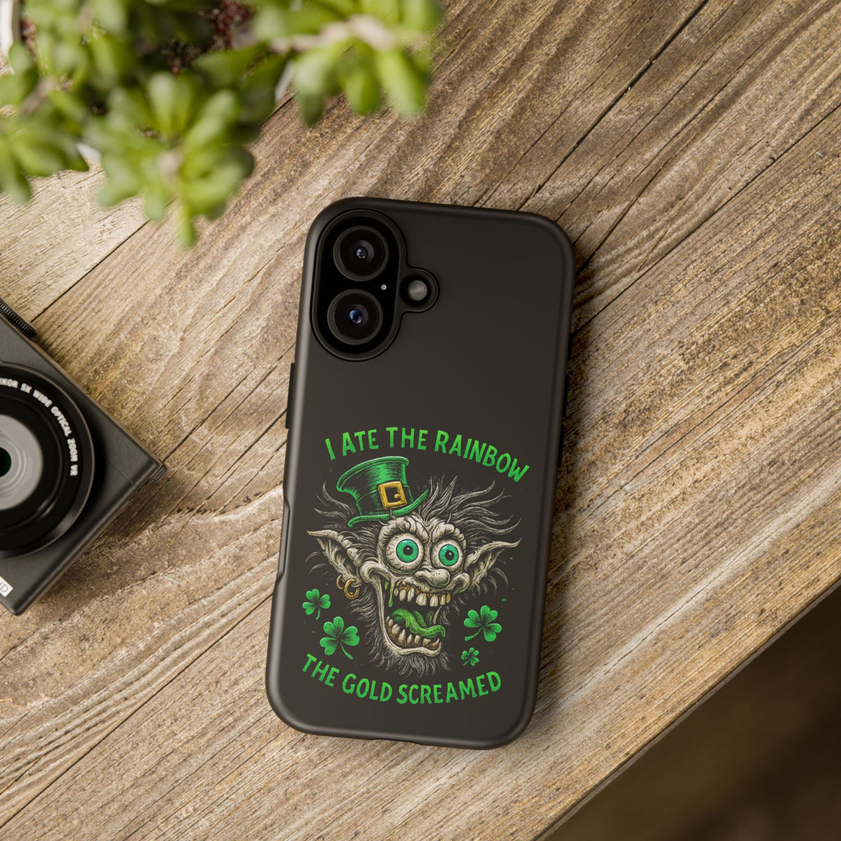 St. Patrick's Horror Phone Case — "I Ate the Rainbow, The Gold Screamed" Lucky Goblin Design
