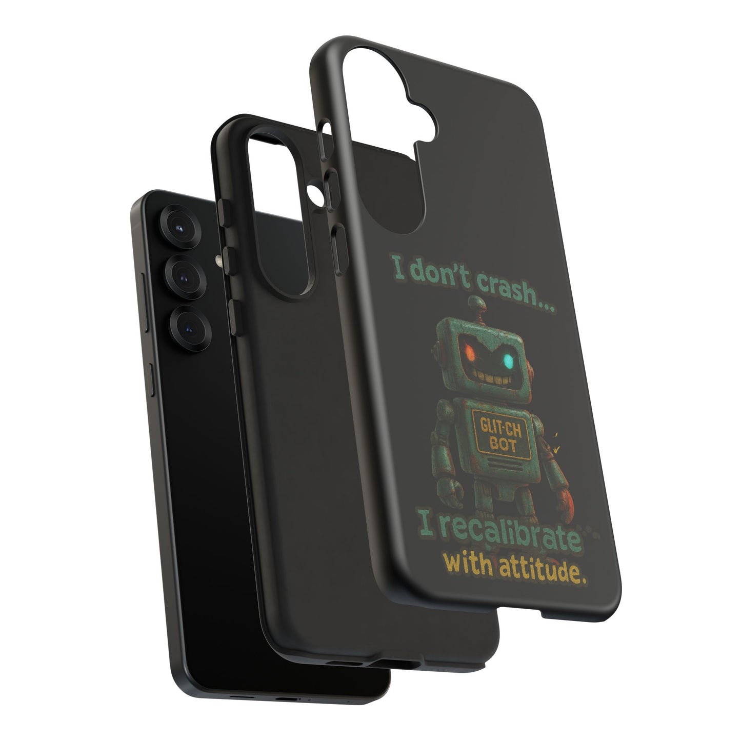 Phone Case — "I Don't Crash... I Recalibrate" Retro Robot Protective Cover