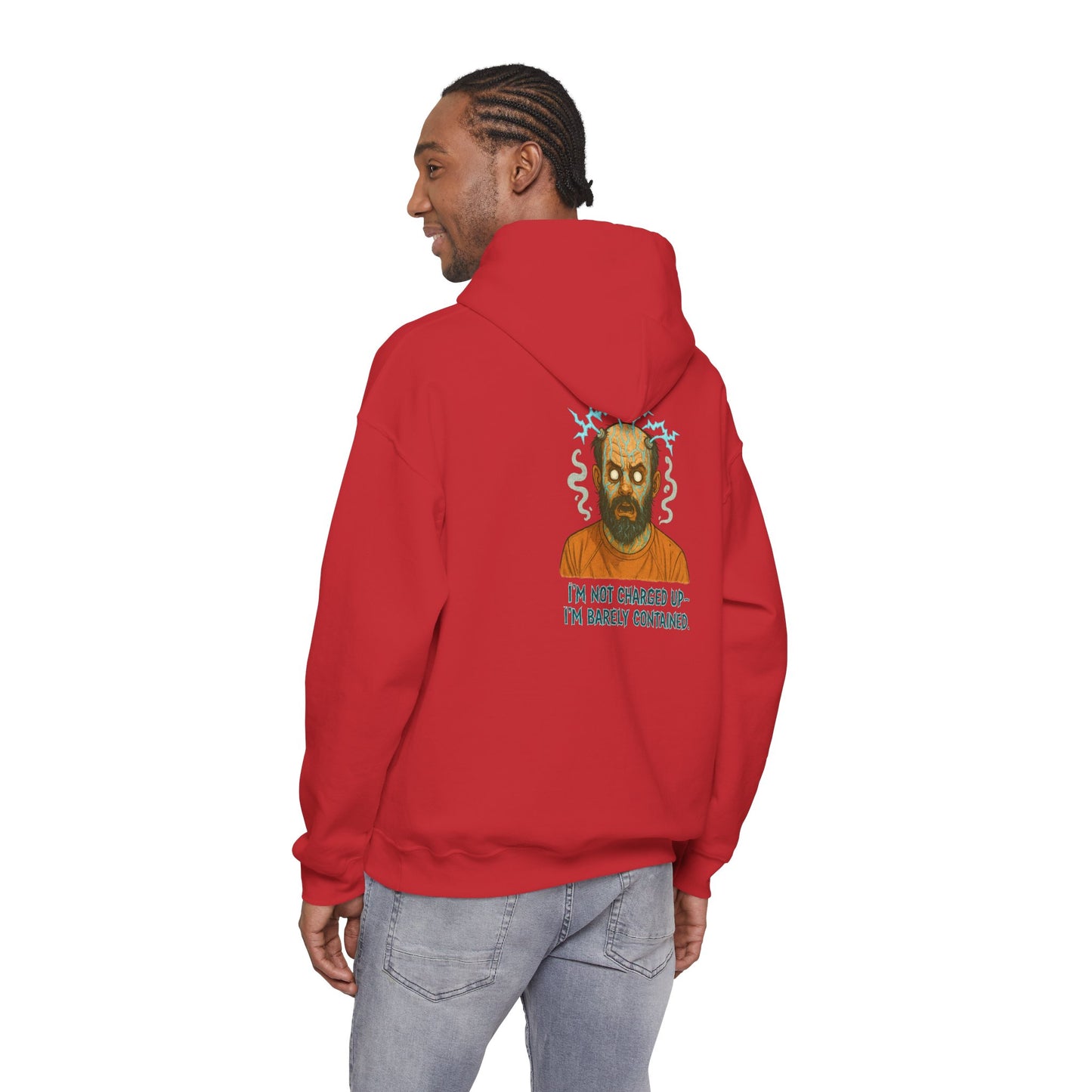 Hoodie — "I’m Not Charged Up, I’m Barely Contained" Electric Zombie Graphic Hoodie