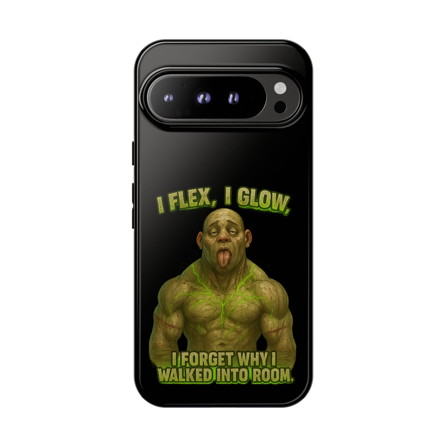 Funny Glow Gym Phone Case — "I Flex, I Glow" Humorous Bodybuilder Design