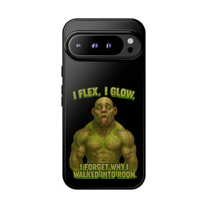 Funny Glow Gym Phone Case — "I Flex, I Glow" Humorous Bodybuilder Design