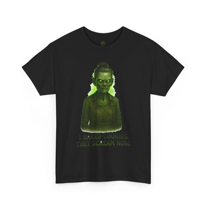 Creepy Green Girl Illustration T-Shirt | I Baked Cookies They Scream Now