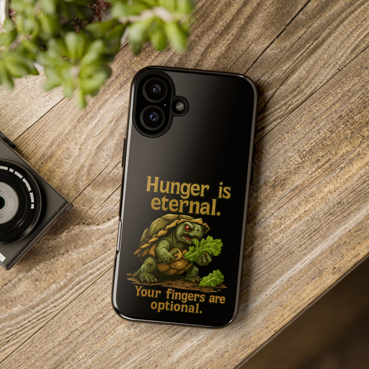 Phone Case — 'Hunger Is Eternal, Your Fingers Are Optional' Turtle Snack Graphic