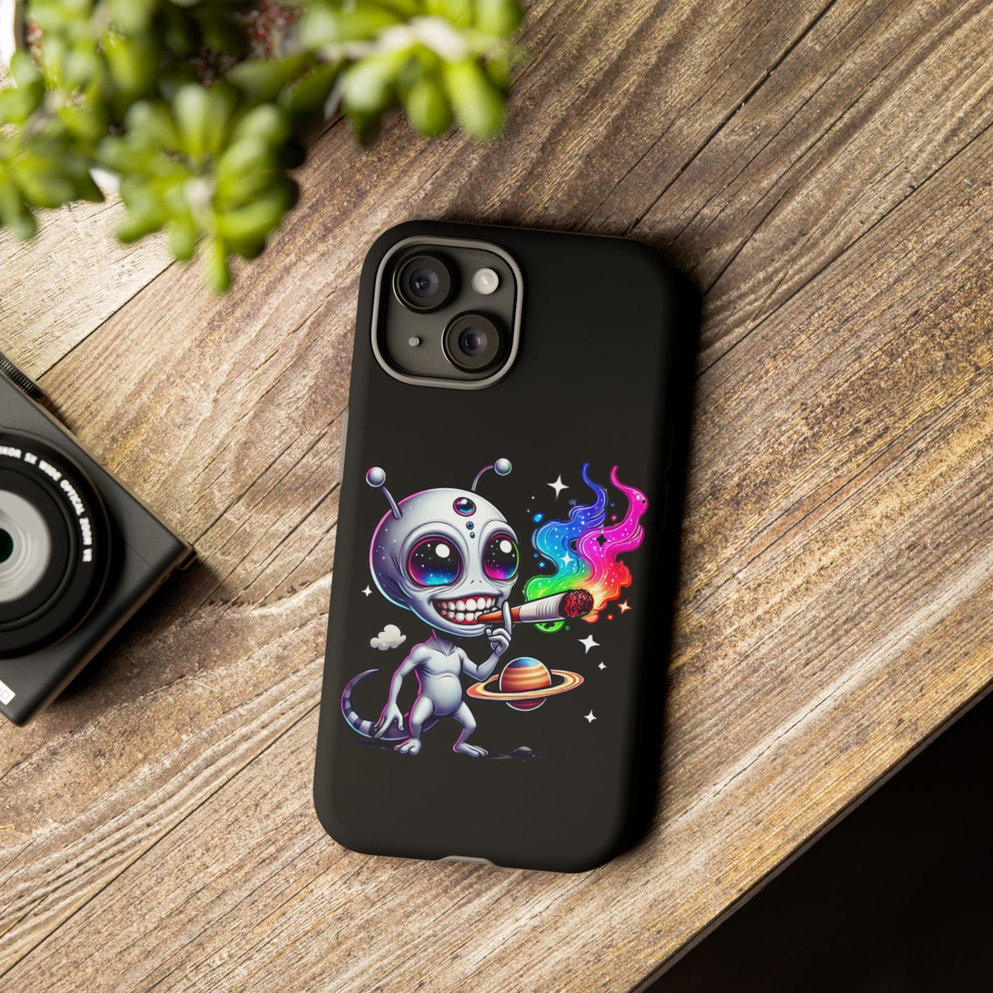 Alien Smoking Rainbow Galaxy Phone Case — Cute Cosmic Art Tough Case