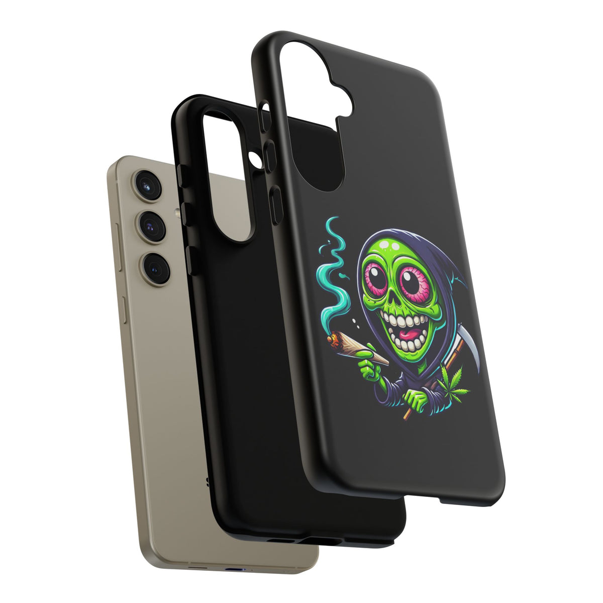 Grinning Stoner Grim Reaper Phone Case – Cannabis Skull iPhone Cover