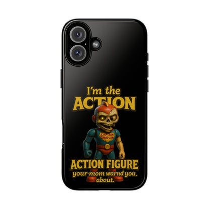 Action Figure Phone Case — "I'm the Action" Retro Skull Toy Design