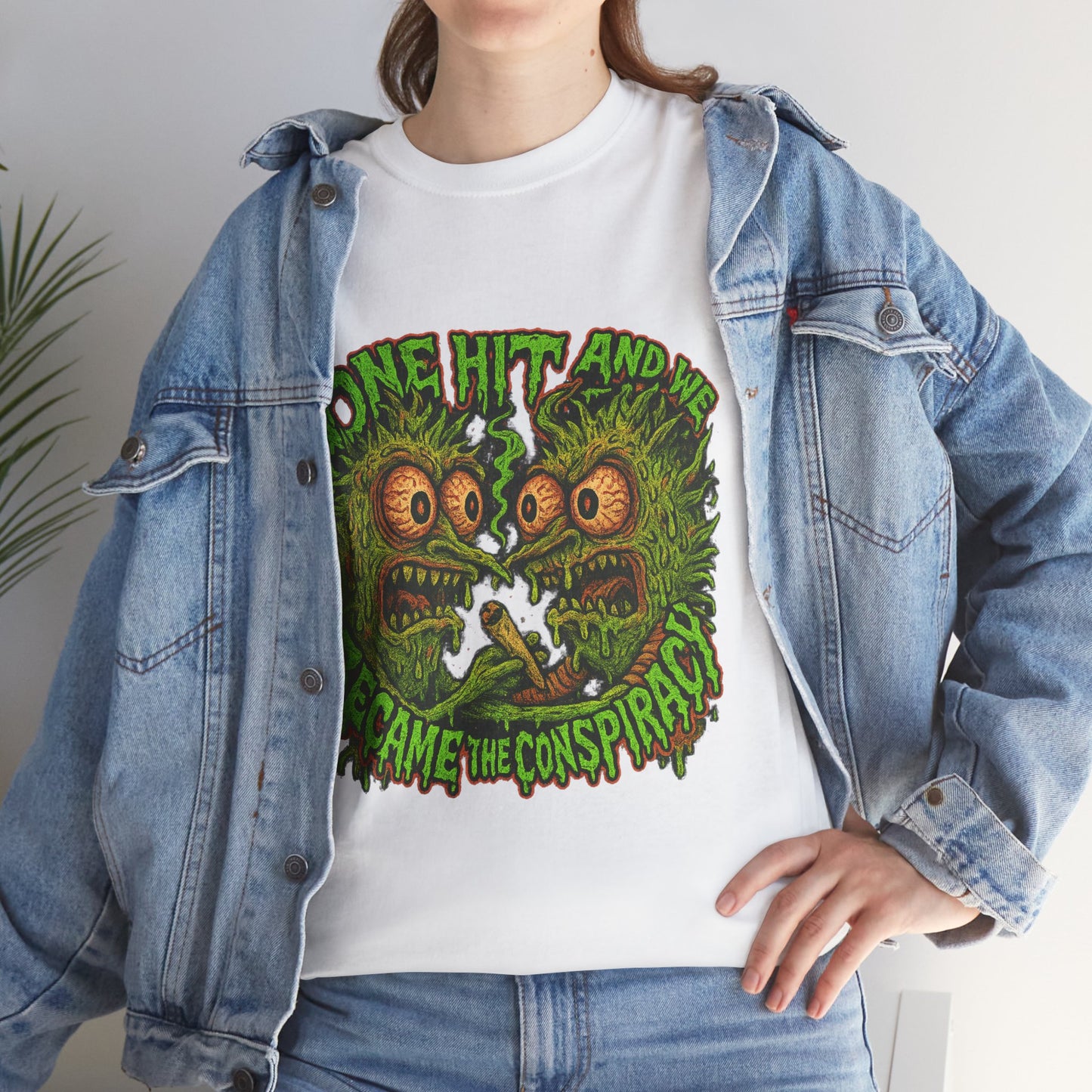 One Hit and We Became the Conspiracy – Trippy Weed Monster T-Shirt