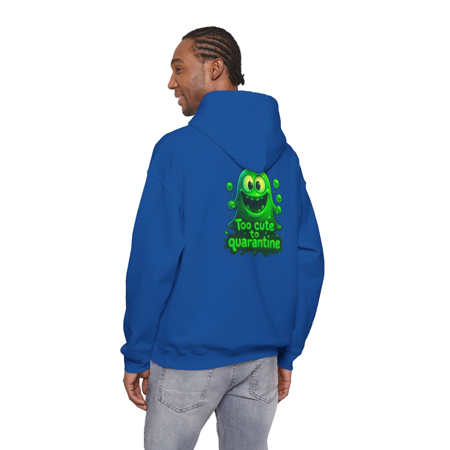 Too Cute to Quarantine Hoodie — Cute Green Slime Graphic Pullover
