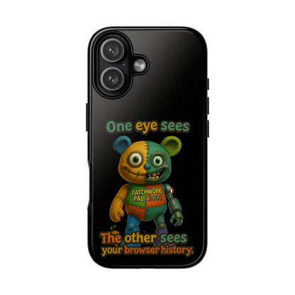 Phone Case — 'One Eye Sees, The Other Sees Your Browser History' Patchwork Bear Design