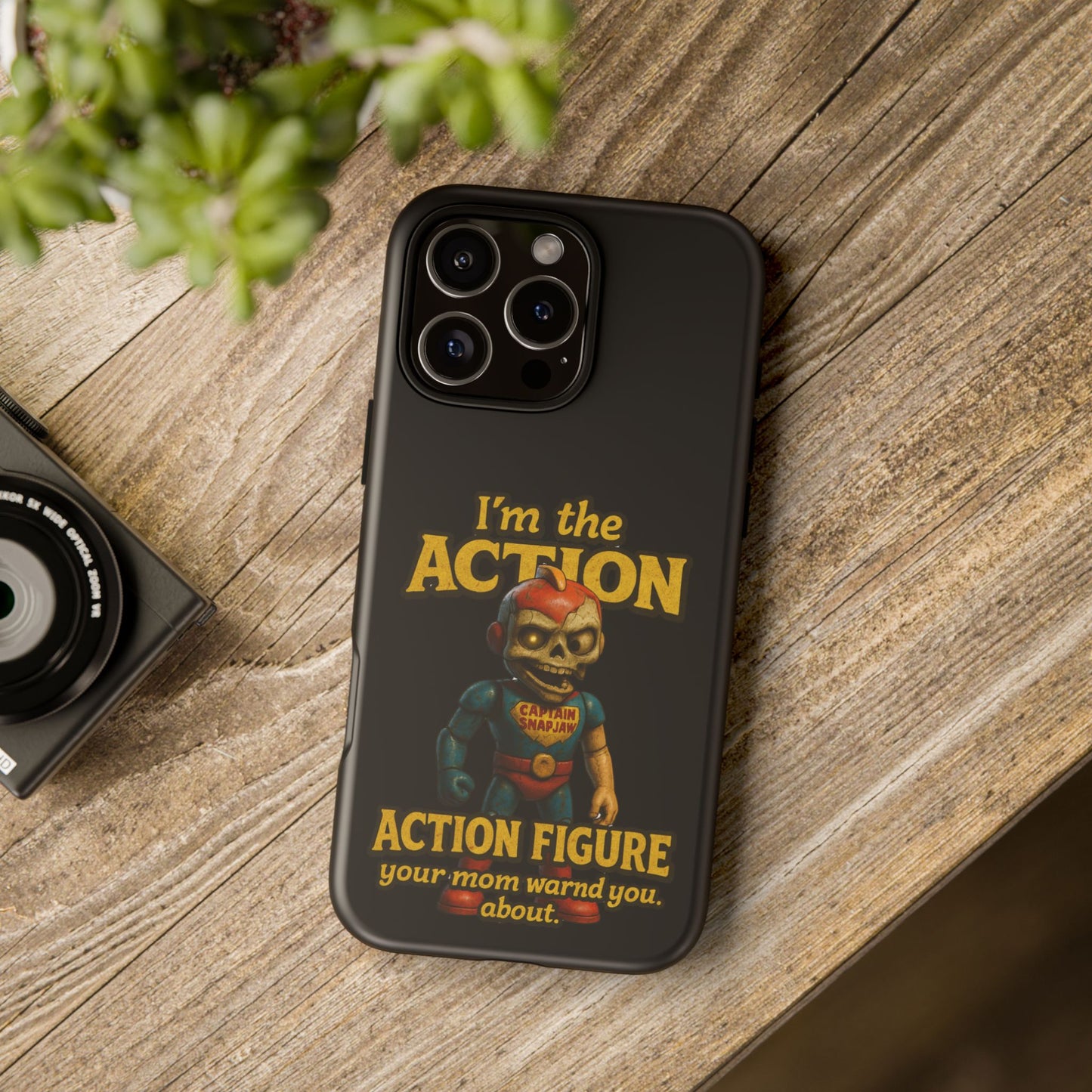 Action Figure Phone Case — "I'm the Action" Retro Skull Toy Design