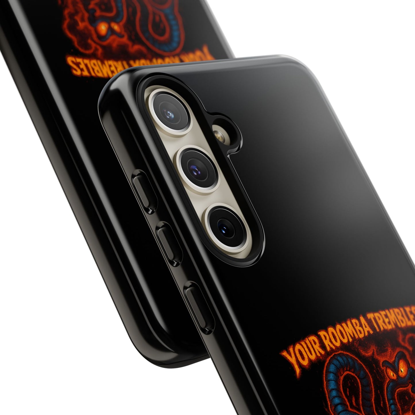 Phone Case — "Your Roomba Trembles at My Name" Fiery Cat Design