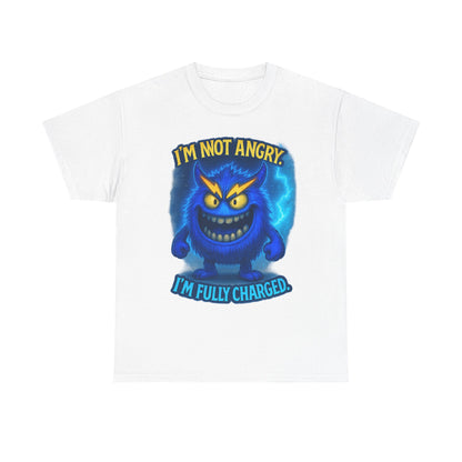 I'm Not Angry I'm Fully Charged Tee, Blue Lightning Monster Graphic