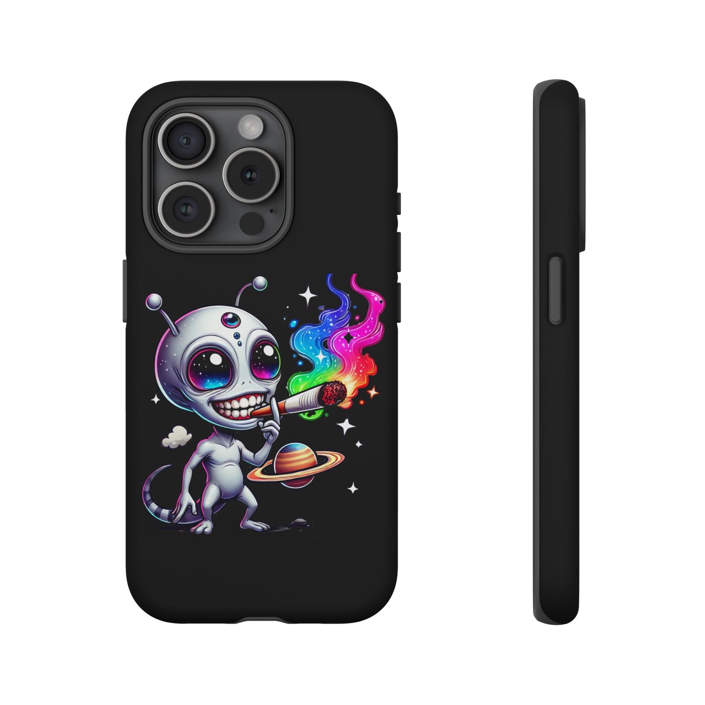 Alien Smoking Rainbow Galaxy Phone Case — Cute Cosmic Art Tough Case