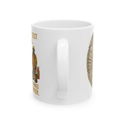 Flames Test Metal – Courage Defines the Firefighter Mug