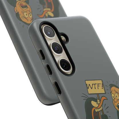 Phone Case - Cartoon Penguin Yelling 'WTF' at Shocked Man, Funny Protective iPhone Cover