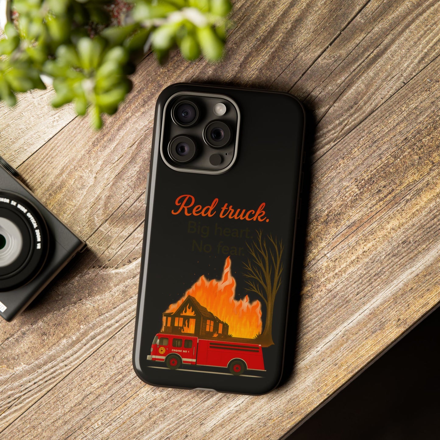 Phone Case — 'Red truck' Fire Truck Design, Vintage Firefighter Gift