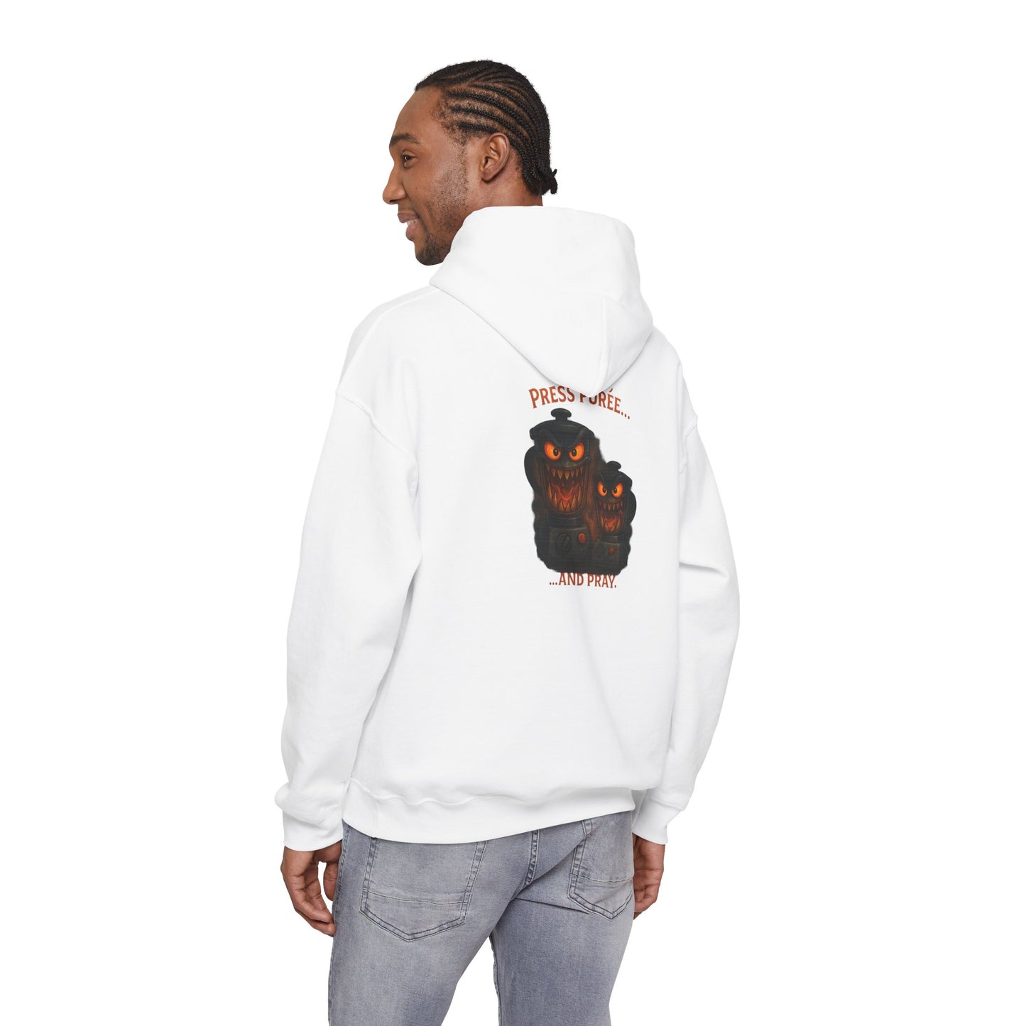 Halloween Hoodie — ‘Press Sneeze and Pray’ Graphic Hooded Sweatshirt