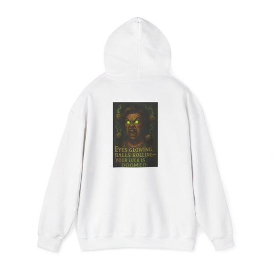 Hoodie — Spooky Eyes & Fortune Balls Graphic Hoodie ("Eyes Glowing, Balls Rolling — Your Luck Is Doomed")