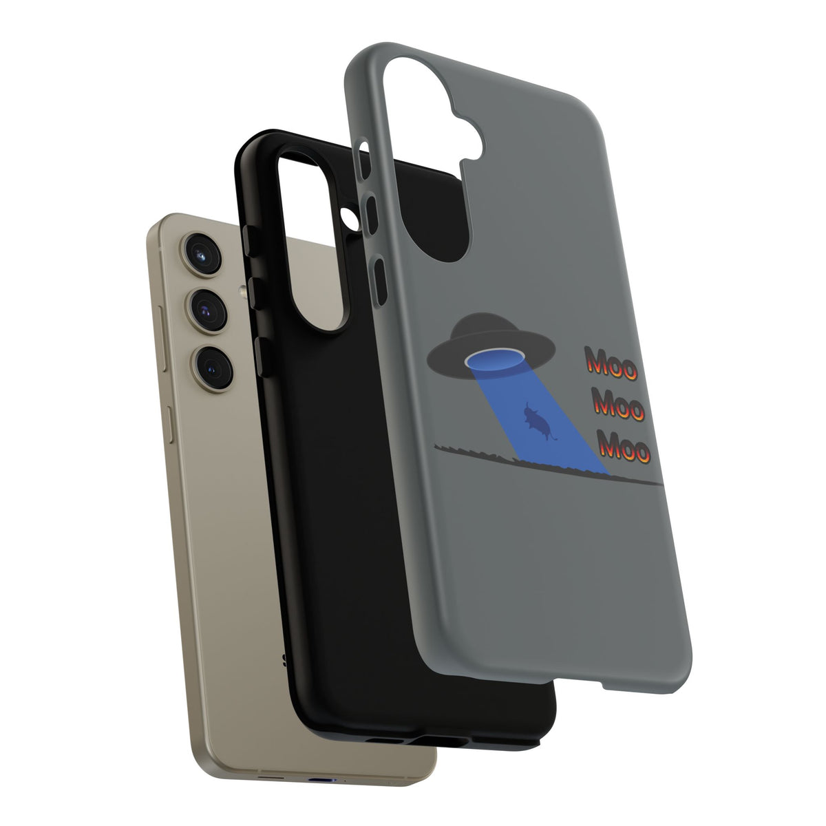 Phone Case — Funny UFO Cow Abduction Design with “Moo Moo Moo”