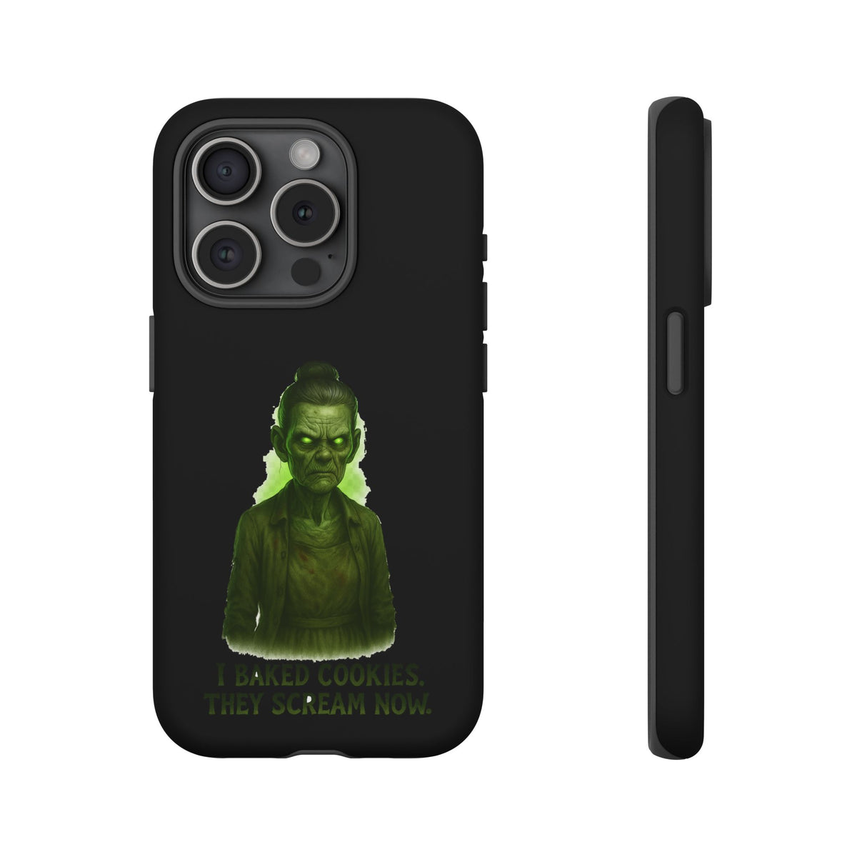 Spooky Green Ghost Phone Case — "I Baked Cookies, They Scream Now" Horror iPhone Cover