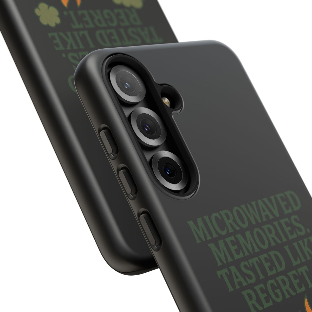 Microwaved Memories Phone Case — 'Microwaved Memories. Tasted Like Regret.' Retro Fire Design