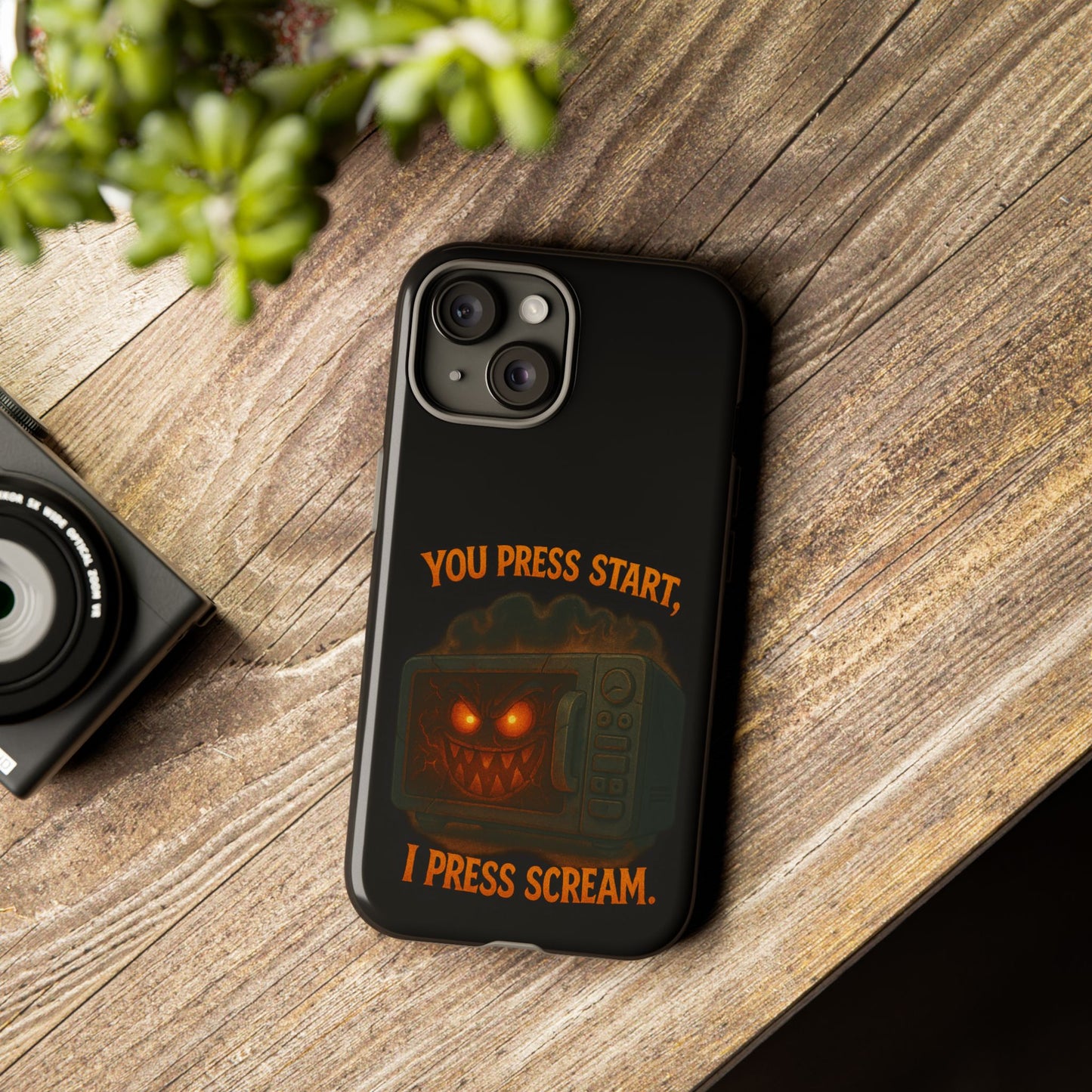 Phone Case — "You Press Start, I Press Scream" Spooky Retro Game Controller Design