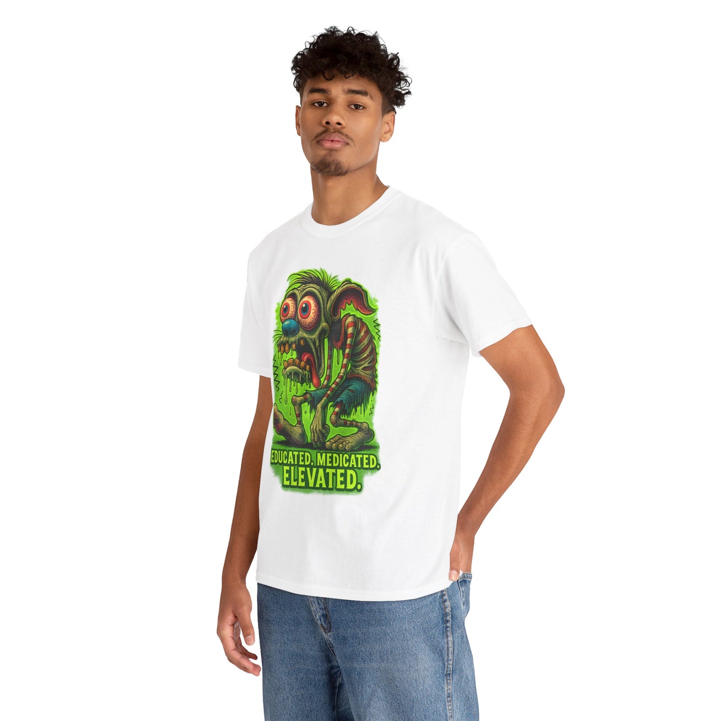 Educated. Medicated. Elevated. – Zombie Slacker T-Shirt