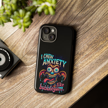 Phone Case — "I Chew Anxiety Like Bubblegum" Retro Monster Design
