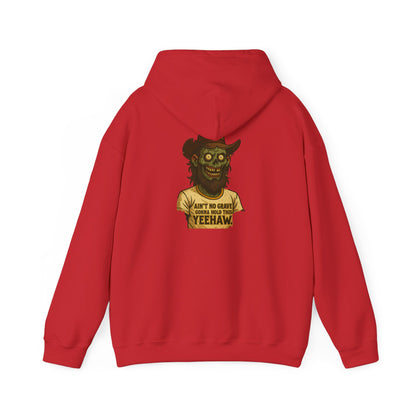 Zombie Cowboy Hoodie — "Ain't No Grave Can Hold This Man Down YEEHAW" Graphic