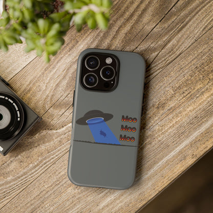 Phone Case — Funny UFO Cow Abduction Design with “Moo Moo Moo”