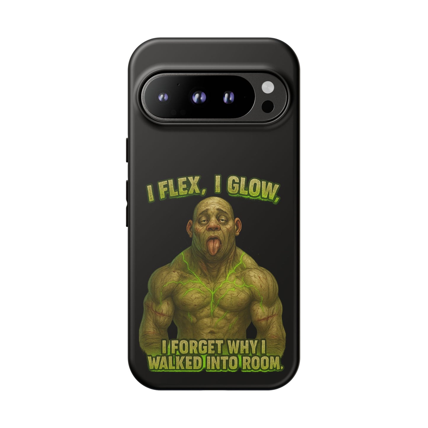 Funny Glow Gym Phone Case — "I Flex, I Glow" Humorous Bodybuilder Design