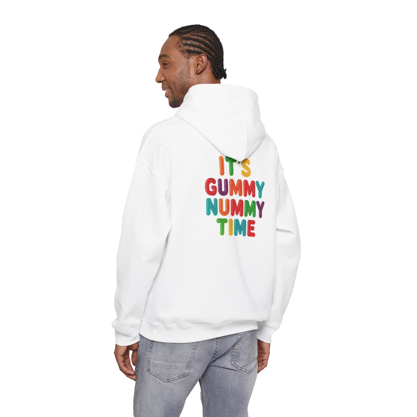 Gummy Nummy Time Hoodie — Colorful Retro Candy Phrase Pullover
